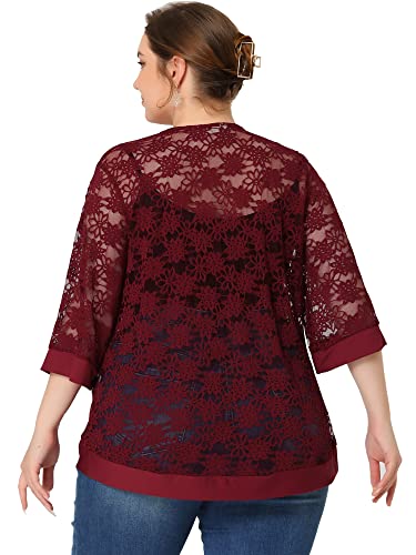 Image of Agnes Orinda Plus Size Cardigans for Women 3 /4 Sleeve Open Front Lightweight Sheer Shrug Lace Bolero Cover Up