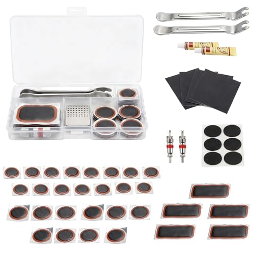 Wixovo 52 Stück Flickzeug Fahrrad, Fahrrad Flickzeug Set, Fahrrad Reifen Reparaturset mit Tragbarer Aufbewahrungsbox Selbstklebende Flicken, Fahrradflicken für Radfahrer, Motorräder, Geländefahrzeuge