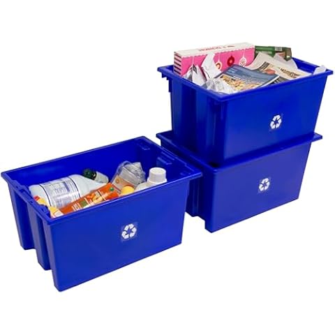 ReadySpace 3-Pack Commercial Industrial Heavy Duty Stackable Large Capacity Recycling Bin Box Containers Cover