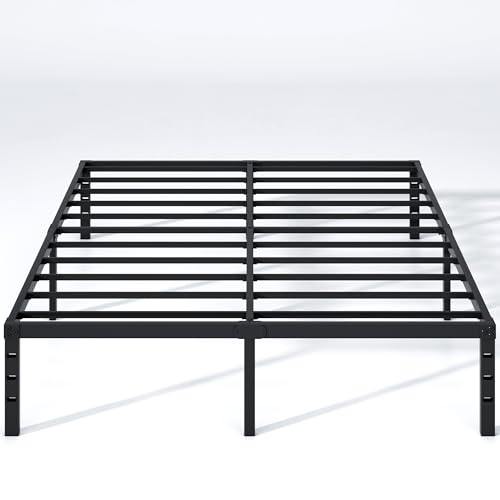 NEW JETO Metal Bed Frame,Queen Size Bed Frame with Storage Space,Heavy Duty Sturdy Mattress Foundation,Easy Assembly,No Box Spring Needed, Black,14 Inch,Queen