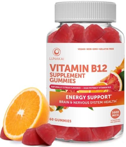 Lunakai Vitamin B12 Gummies for Adults - Methyl B-12 3000mcg Organic Gummy Non-GMO Vegan Vitamin B12 - Paleo No Corn Syrup All Natural Supplement for Energy Support and Bone Health 30 Day Supply