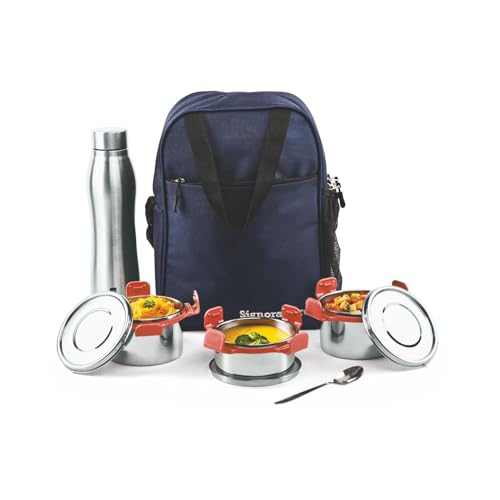 Image of SignoraWare All Steel Fusion Jumbo Stainless Steel Lunch Box | Airtight & Leakproof | Ideal for Office, School, Travel & Outdoor Use (500mlx2 + 350ml + 1 LTR | Set of 4 | Red)