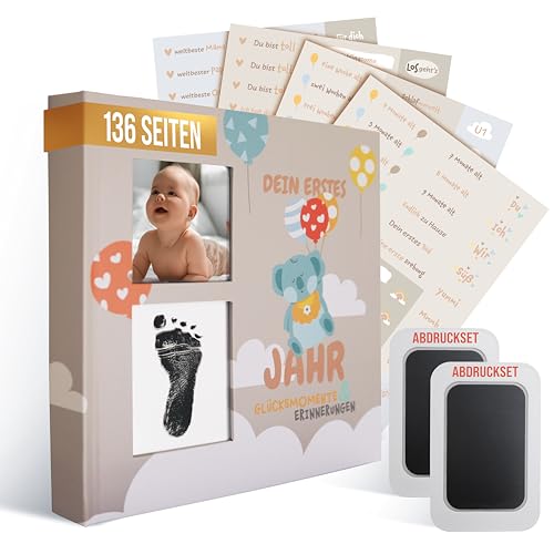 colortouch Babyalbum Dein erstes Lebensjahr mit Abdruckset + Aufkleber Baby Fotoalbum zum Selbstgestalten Babybuch zum Ausfüllen Babytagebuch ab 0 Monate Fotoalbum zum eintragen für Babypartys