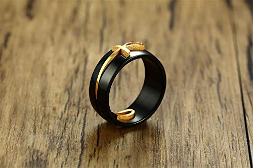 PJ Jewelry Black&Gold Plated Stainless Steel Egyptian Key of Life Ankh Cross Puzzle Ring for Men,Removable