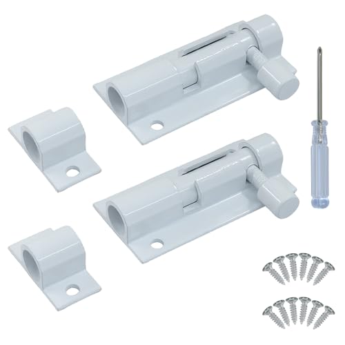 VDAMZVO 2Pcs Heavy Duty Barrel Bolt Latch, 2 Inch Aluminum Alloy Slide Door Latch, White Lock for Home Yard Garden Door Security/Homeowners