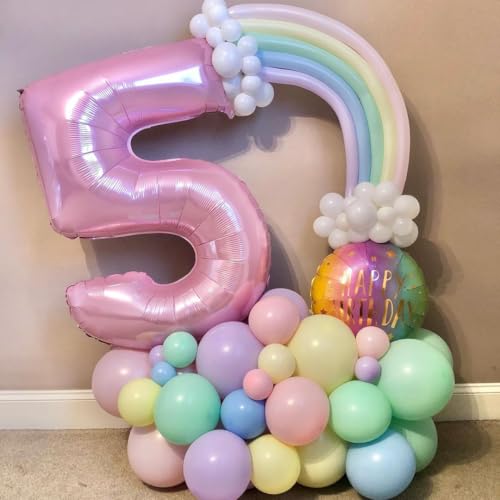 Image of 5 Balloon Numbers Birthday Decorations, 40In Pink Balloons for Men Women | Eye-catching Appearance, Perfect Decorative Centerpieces, Convenient Self-sealing Structure, Widely for Various Occasions