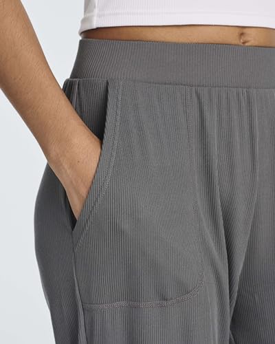 Real Essentials 3 Pack: Women's Ribbed Lounge Jogger Casual Pants Cuffed Sweatpants with Pockets (Available in Plus)3