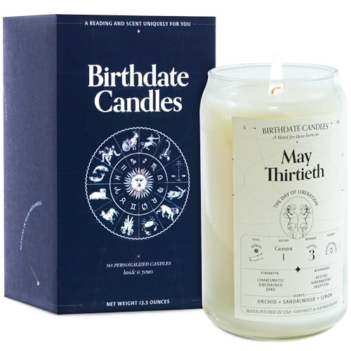 Birthdate Candles, May 30 - Gemini Zodiac Scented Candles Birthday Gift - Orchid, Sandalwood & Lemon Scent - All-Natural Soy & Coconut Wax, 60-80 Hour Burn Time - Made in USA