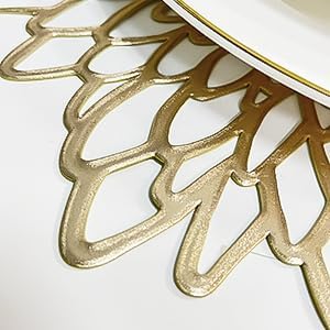 Miniatura 3 de Herda Juego de 6 manteles individuales de mesa dorados de Navidad, platos de vinilo dorado, redondos, decoración de mesa navideña para Acción de