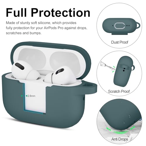 Image of for AirPods Pro 2nd 1st Generation Case Cover with Keychain, Protective Soft Silicone Skin Accessories for Apple AirPods Pro Charging Case 2022 /2019, Front LED Visible, Gray Blue