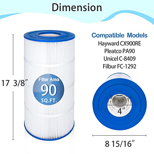 Future Way C900 Pool Filter Cartridge Replacement For Hayward C900, Replace Pleatco Pa90, Hayward Cx900Re, Unicel C-8409, 90 Sq.ft #TOP2