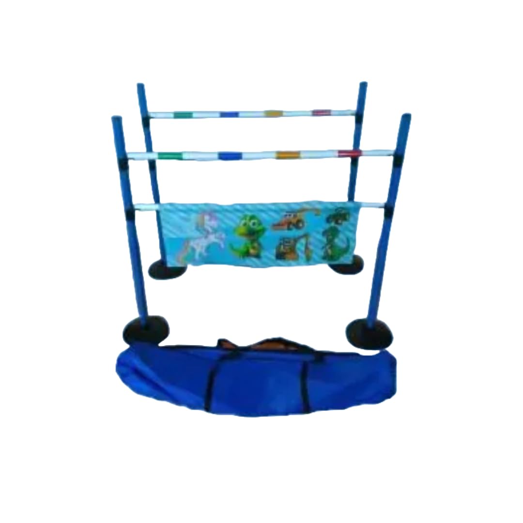 Equimed Hobby Horse Jump Set - Modular Kit with 4 Upright Jump Wings, 4 Multicoloured Poles, 8 Push-On Cups and Material Flags with Carry Bag (1 set, 2 jumps)