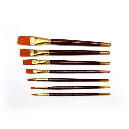 Image of polo Synthetic Hair Flat Brush Set - 7 Piece Collection | Professional Flat Artist Brushes for Acrylic, Watercolor, Oil Painting | Durable, Precise, a
