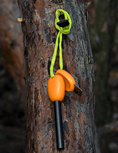 Flint & Steel Ferro Rod Fire Starter With Fluorescent Paracord - Striker Survival Kit - Magnesium 3/8” (9Mm) Diameter, 10,000 Strikes For Emergency, Camping, Bushcraft #TOP5