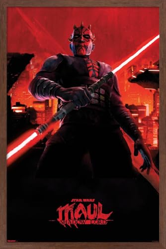 Trends International Star Wars: Maul Shadow Lord (2026) - Red City Wall Poster, 34L x 22.4W, Mahogany Framed Version