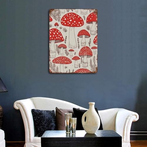 Tableau rétro en métal champignon rouge au design mural soigné