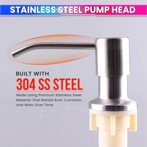 Image of amiciCare Kitchen Sink Soap Dispenser Top Refill Built-in Countertop S.S Steel Dispenser Pump with 360 Degree Rotating Head and 300ml Soap Bottle (Dispenser Pump with Bottle), Alloy Steel