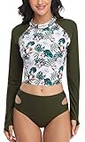ATTRACO Women Rash Guard Long Sleeve Bikini Shirts UV Swim Shirt Bathing Suits M
