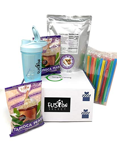 Fusion Select DIY Bubble Tea Kit Taro Flavored Bubble Tea Drink, XL Boba Straws, Shaker Bottle, 2 Packs of Quick Cook Tapioca Pearl, 2.2lb Taro Bubble Tea, Authentic Bubble Tea from Taiwan (Taro)
