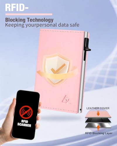 Image of dwnkove Womens Wallet Card Holder - Pop Up Aluminum Case, Premium Flexible Leather, Smart Wallet for Women, RFID Blocking, Slim, Minimalist, Front Pocket - 9-14 Card Capacity | ID Window | Cash Slot
