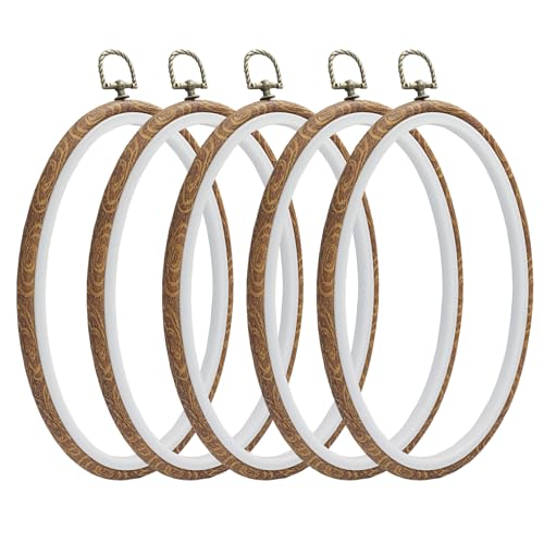 Image of Marvexi 5Pcs Oval Embroidery Hoops 6.3"x9" Decorative Cross Stitch Hoops, Vintage Cute Faux Wood Embroidery Hoop for Christmas Ornaments and Art Craft Sewing