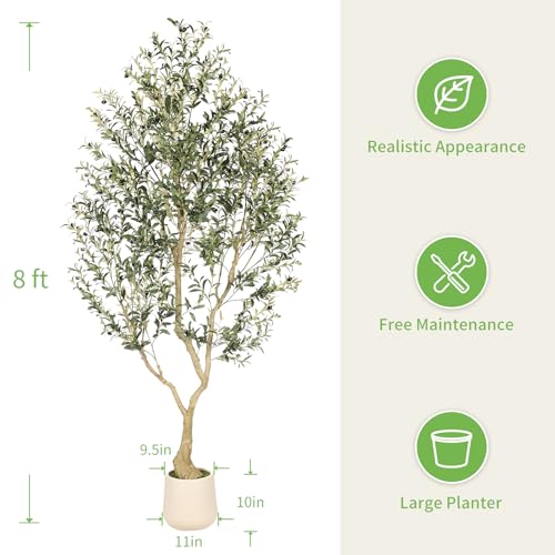 Realead 8ft Faux Olive Tree with Tall Exquisite Planter - Realistic Olive Trees Artificial Indoor with Thick Trunk and Lifelike Fruits - Large Fake Olive Tree for Home Office Decor by REALEAD - Image 3