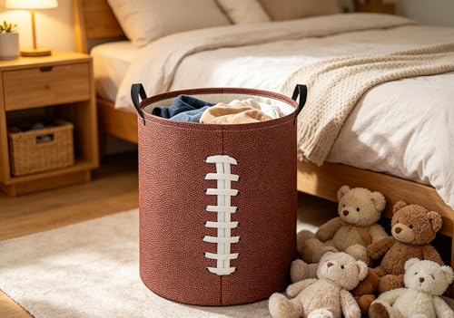 Image of Baby Laundry Hamper kids laundry Basket Waterproof Laundry Bag for Bedroom Clothes Organizer Room Decor(Football)
