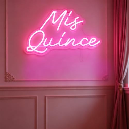 Image of Mis Quince Neon Sign L16xH10.3inches 15th Birthday Party Decor, Customizable Quinceanera Neon Light with USB Power, White LED Wall Art for Living room, Bedroom, Unique Gift for Girls-Pink