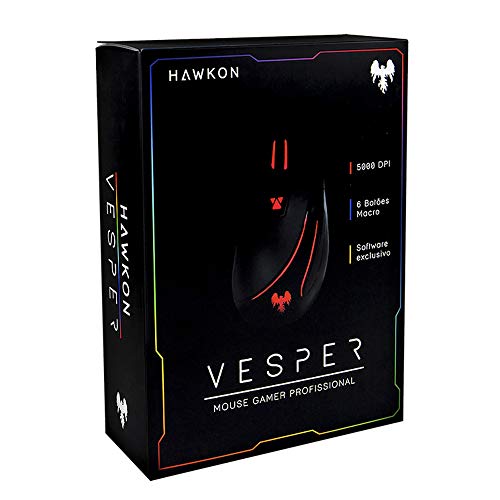 Mouse Para Jogo Led Óptico 5000dpi Hawkon Vesper 6 Botões