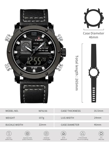 Image of NAVIFORCE NF9236 Japanese Movement Military Style Leather Strap Analog-Digital Watch