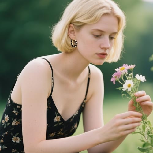 Handmade Flower Beaded Hoop Earrings 18K Real Gold-Plated Natural Gemstone Floral Hoop Earring Colorful Beaded Jewelry Gift for Women2