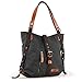 SHANGRI-LA Purse Handbag for Women Canvas Tote Bag Casual Shoulder Bag School Bag Rucksack Convertible Backpack - Black