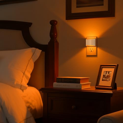 DORESshop LED Night Light[2 Pack], Night Lights Plug into Wall, 3 Level Brightness Adjustable Plug in Night Light, Dusk to Dawn Sensor Nightlights for Adults,Bedroom,Bathroom,Hallway, Amber — view 3