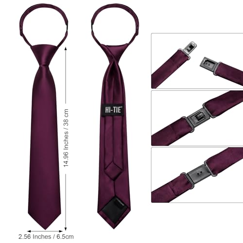 Image of Hi-Tie Pretied Boys Ties Solid Color Kids Adjustable Necktie Lapel Pin Clip Set Age 8-12 Wedding School Graduation