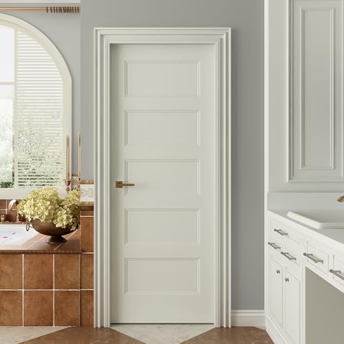 Image of JUBEST 30 inchx80 inch 5-Panel Shaker Style White Primed Hollow Core Interior Molded Door Slab, NOT Pre-drilled and NOT Included Hardware, Pre-Assembled Interior Door for Pantry, Laundry, Closet