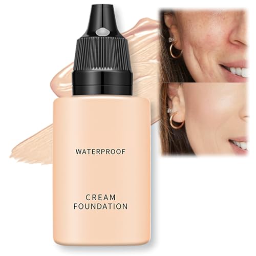 Waterproof Cream Full Coverage Foundation - Long Lasting & Buildable Medium Coverage for a Flawless Finish - Lightweight & Oil-Controlling (Fair)