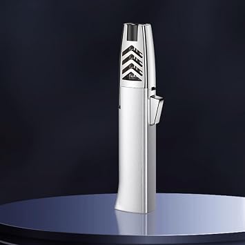 Adjustable Jet Flame Butane Torch Lighter with Safety Lock, Refillable Lighter for Cooking, Kitchen, BBQ and BakingButane Gas Not Included Silver