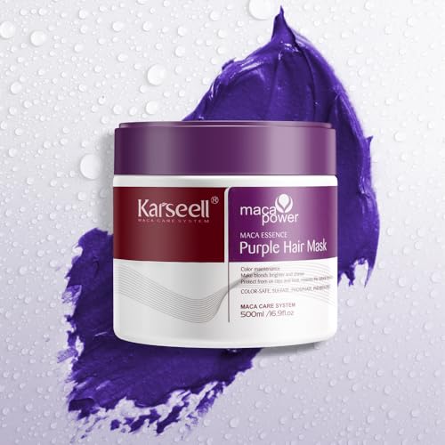 Miniatura 2 de Karseell Mascarilla Pelo Violeta, Reparación Del Cabello Teñido Iluminar El Cabello Para Pelo Rubio, Gris, Canas, 500ml