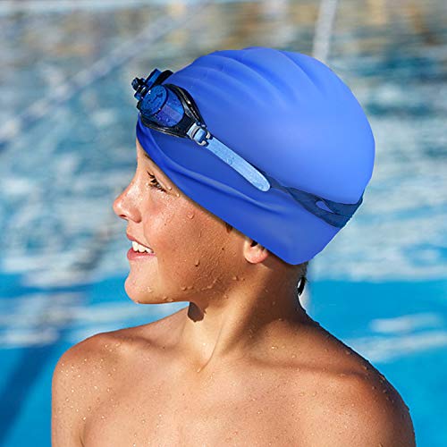 DECYOOL 4 Sets Silicone Swim Cap,Waterproof Swimming Cap with Silicone Nose Clip & Earplugs Cover Ears