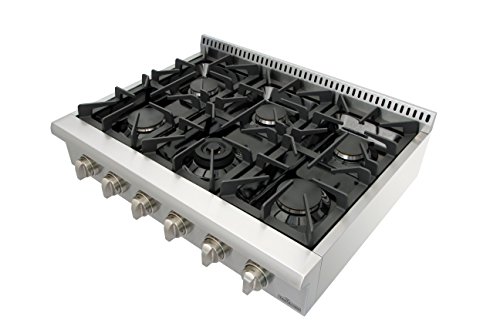Thorkitchen Pro-Style Gas Rangetop with 6 Sealed Burners  36 - Inch, Stainless Steel HRT3618U - Thumbnail 4