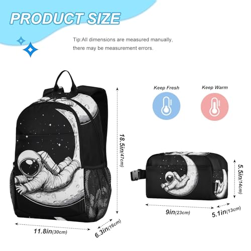 Astronaut on Moon Backpack Lunch Bag Set for Travel Hiking Picnic, Backpacks with Insulated Lunch Box2