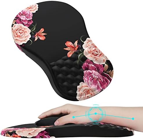 iLeadon Ergonomic Mouse Pad Wrist Support with Massage Design, Wrist Rest Pain Relief Mousepad with Memory Foam&Non-Slip PU Base, Mouse Pads for Office Desk Accessories, Peony Flowers