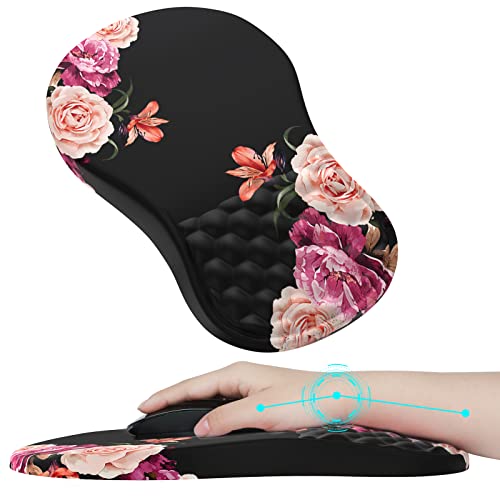 Ileadon Ergonomic Mouse Pad Wrist Support With Massage Design, Wrist Rest Pain Relief Mousepad With Memory Foam&Non-Slip Pu Base, Mouse Pads For Office Desk Accessories, Peony Flowers #TOP5