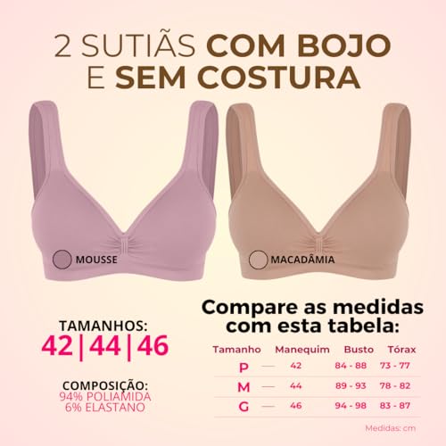 Kit 02 Sutiãs Sem Costura Trifil Daily T-Shirt Microfibra Feminino Adulto | 1 Macadâmia - 1 Mousse |