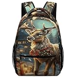 SKTNBM Mochila para hombres y mujeres, regalo de Navidad, con estampado de renos, mochilas elegantes, mochila de viaje de negocios, mochilas multifuncionales unisex, Negro -, Talla única, Mochilas de