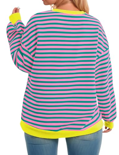 Image of ROSRISS Womens-Plus-Size-Oversized-Sweatshirts Striped Colorblock Long Sleeve Shirts Casual Crewneck Pullover Sweaters XL-5XL
