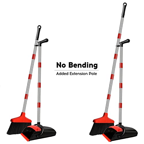 Grarend Broom And Dustpan Set For Home, Upright 55" Broom And Dustpan Combo With Long Handle, Lobby Broom Sweeping For House Kitchen Room Office Indoor Floor Cleaning Supplies Housewarming Gift - Red #TOP6