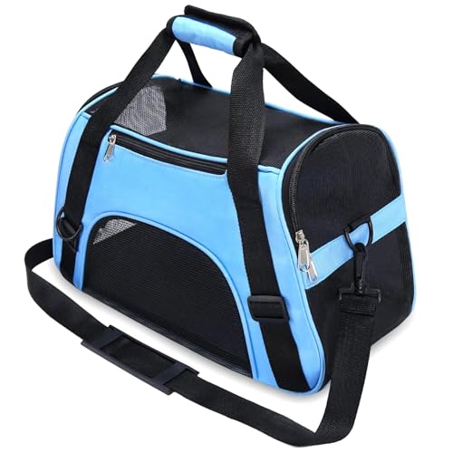 Bolsa Transporte Pet Avião 43x24x29cm, Aconchegante e Segura para Gatos e Cães Bebês de 2 a 4 Meses (até 3kg), Caixa de Transporte para Filhotes com Ventilação 4 Lados, Leve, Portátil e Resistente