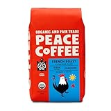 Peace Coffee French Roast | 20 oz Ground Dark Roast | Organic Fair Trade | Soft, Gentle Flavor | Shade Grown, Fresh Roasted