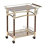 ZJFHEYUO Carrito de Almacenamiento de Doble Capa para balcón de Restaurante, Carrito de Servicio para cafetería, Vidrio Transparente Chapado en Oro/marrón/1 Unidad